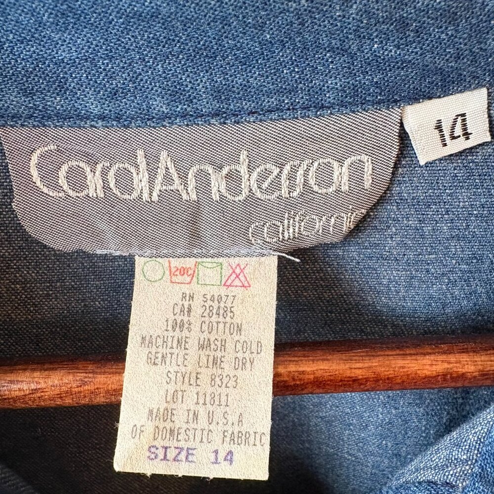 VTG 80s Denim Maxi Dress Long Sleeves Pockets Collared Front Button Sz L Prairie - Picture 9 of 10